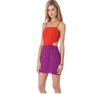 NWT Line & Dot Colorblock Cut Out 100% Silk Slip Dress